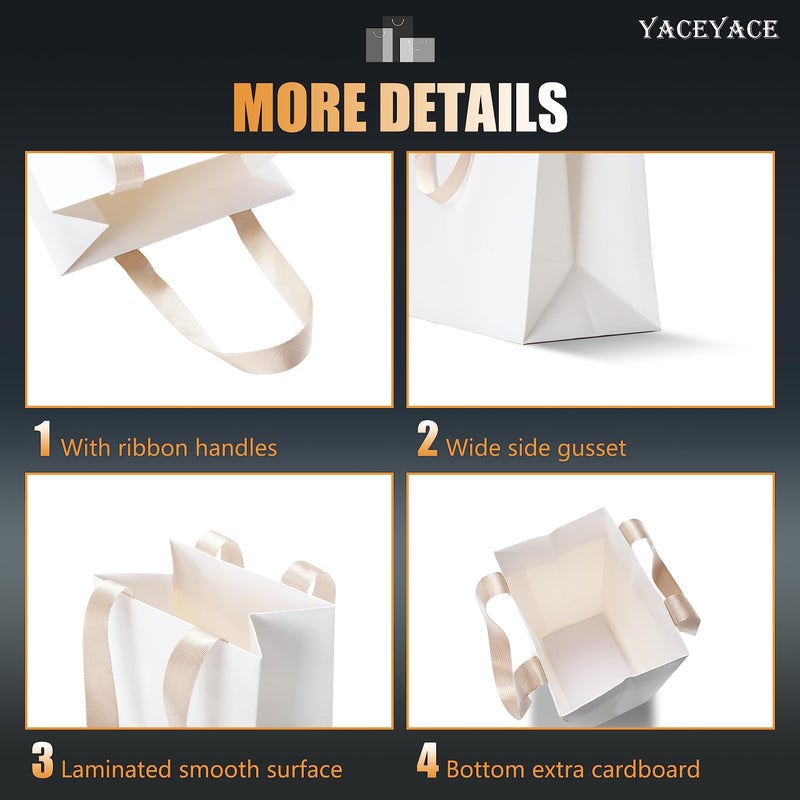 YACEYACE White Gift Bags with Handles  20Pcs 5.25""x3.75""x8"" Small White Paper Gift Bags with Handles Bulk White Kraft Paper Bags White Paper Bags - Image 4